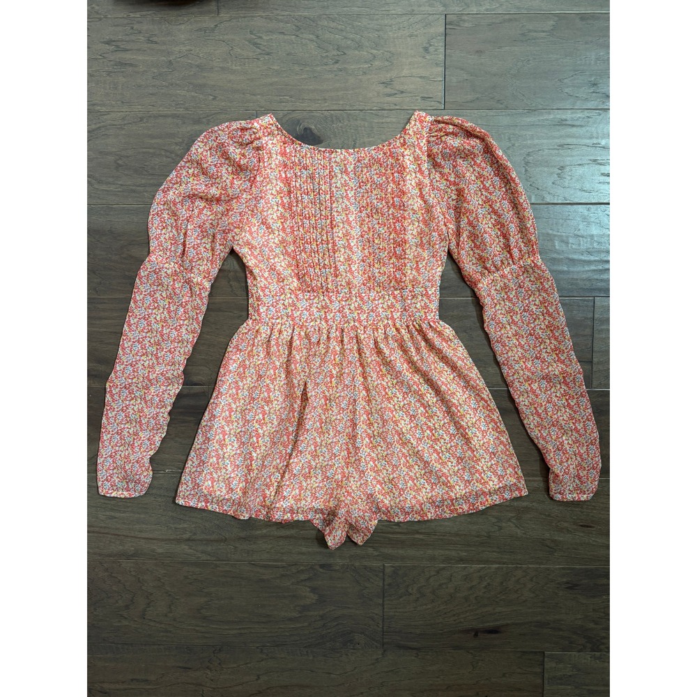 Asobios Hip Floral Long Sleeve Romper Pink Orange Ditsy Print Pintuck Small‎